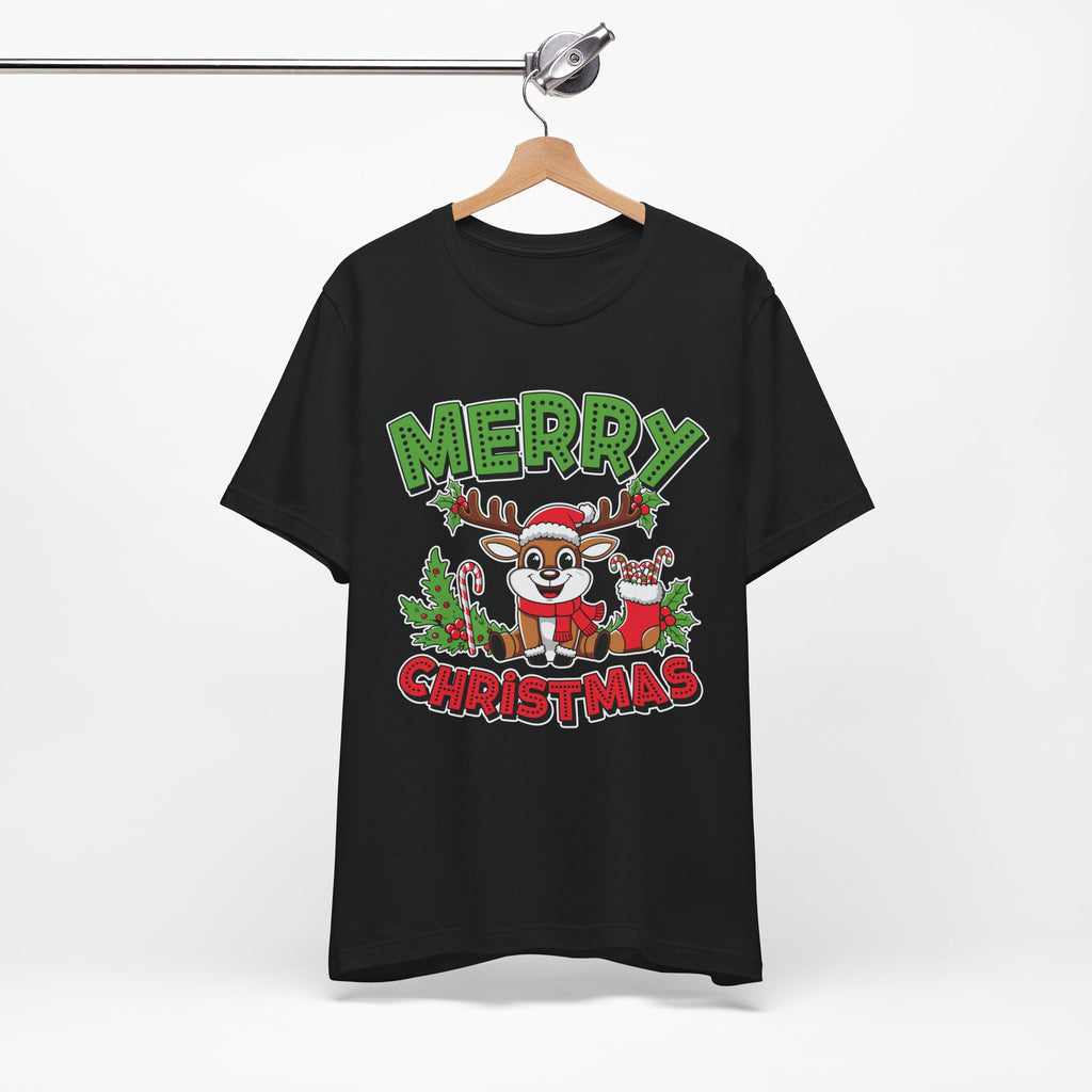 Merry Christmas Reindeer Tee, Festive Holiday Shirt, Unisex Christmas Apparel, Cute Gifts for Him/Her, Holiday Party Outfit