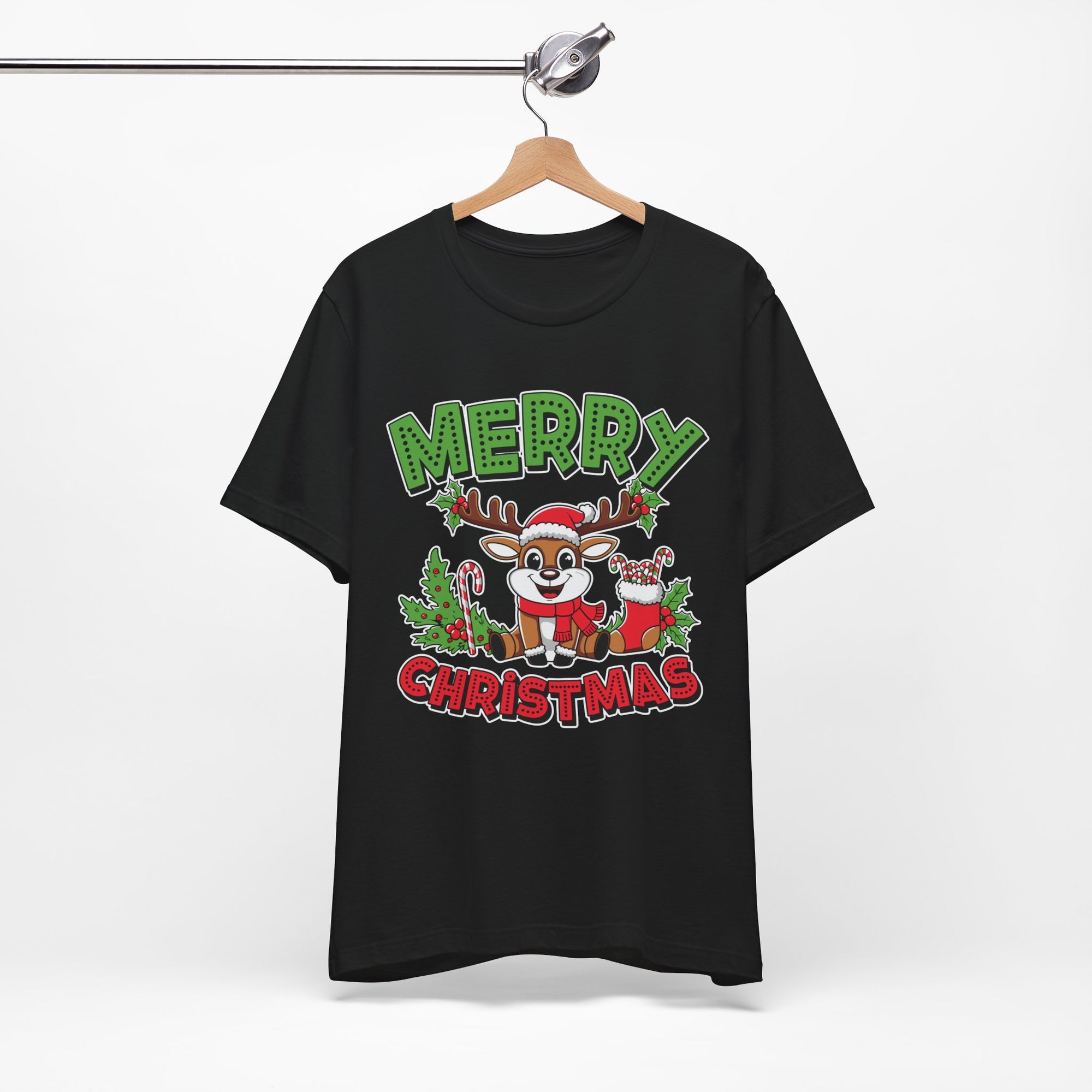 Merry Christmas Reindeer Tee, Festive Holiday Shirt, Unisex Christmas Apparel, Cute Gifts for Him/Her, Holiday Party Outfit