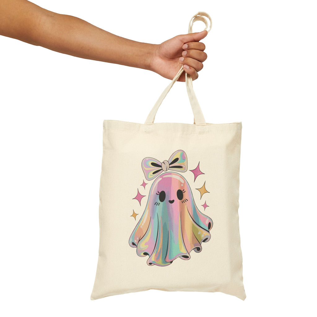 Cute Ghost Tote Bag – Fun Rainbow Halloween Reusable Canvas