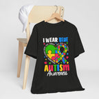 Autism Awareness Unisex Tee | I Wear Blue Puzzle Heart Support Shirt