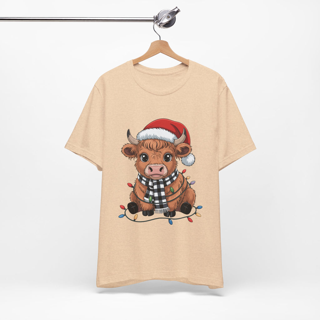 Festive Cow Christmas Tee, Unisex Holiday Shirt, Cute Animal T-Shirt