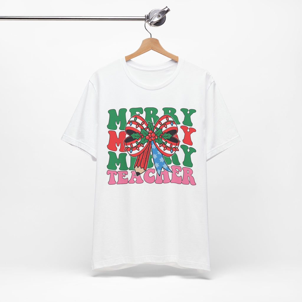 Merry Teacher T-Shirt | Cute Holiday Tee for Educators, Christmas Gift, Teacher Appreciation, Casual Wear, Festive Apparel