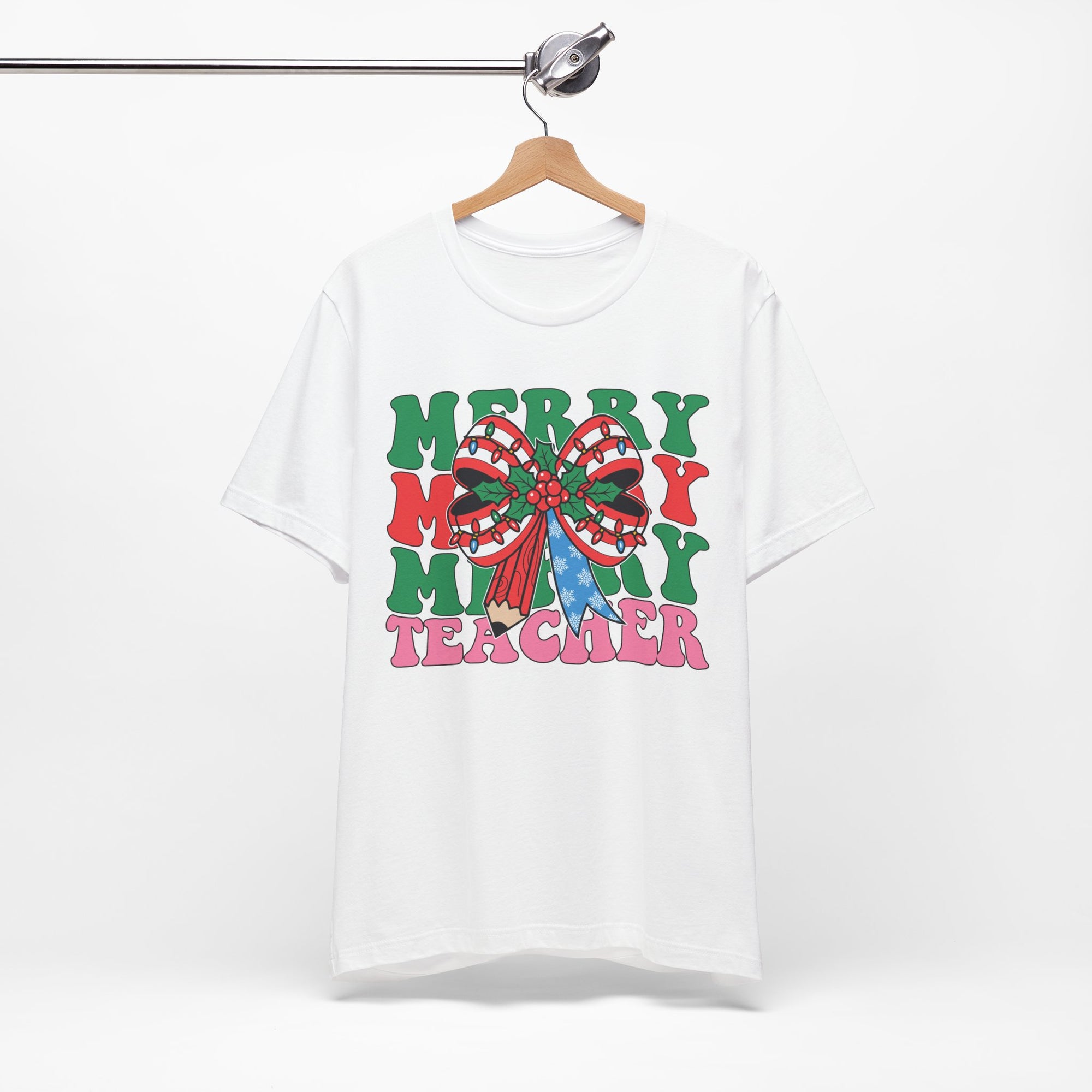 Merry Teacher T-Shirt | Cute Holiday Tee for Educators, Christmas Gift, Teacher Appreciation, Casual Wear, Festive Apparel