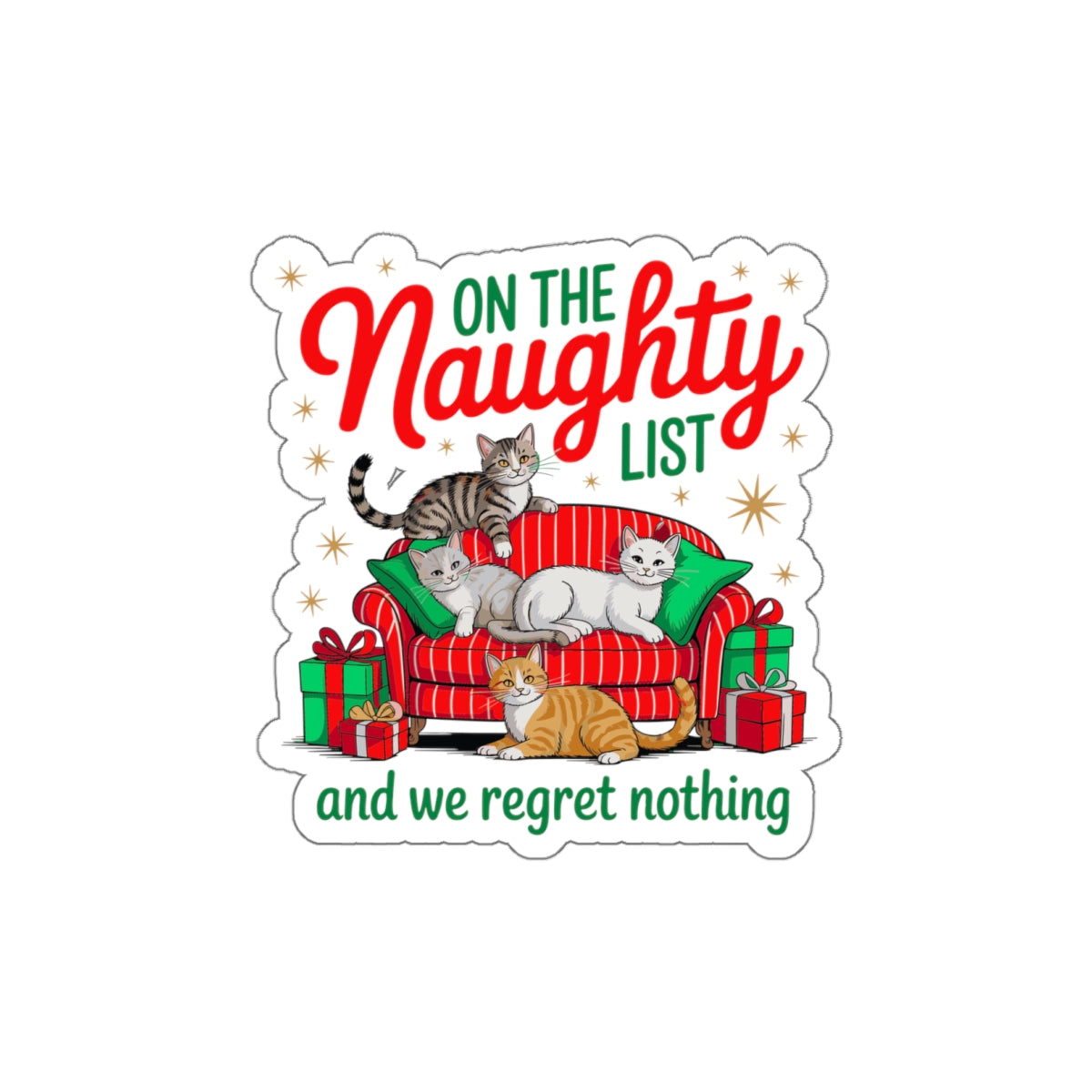 Festive Cat Die-Cut Stickers, Holiday Decor