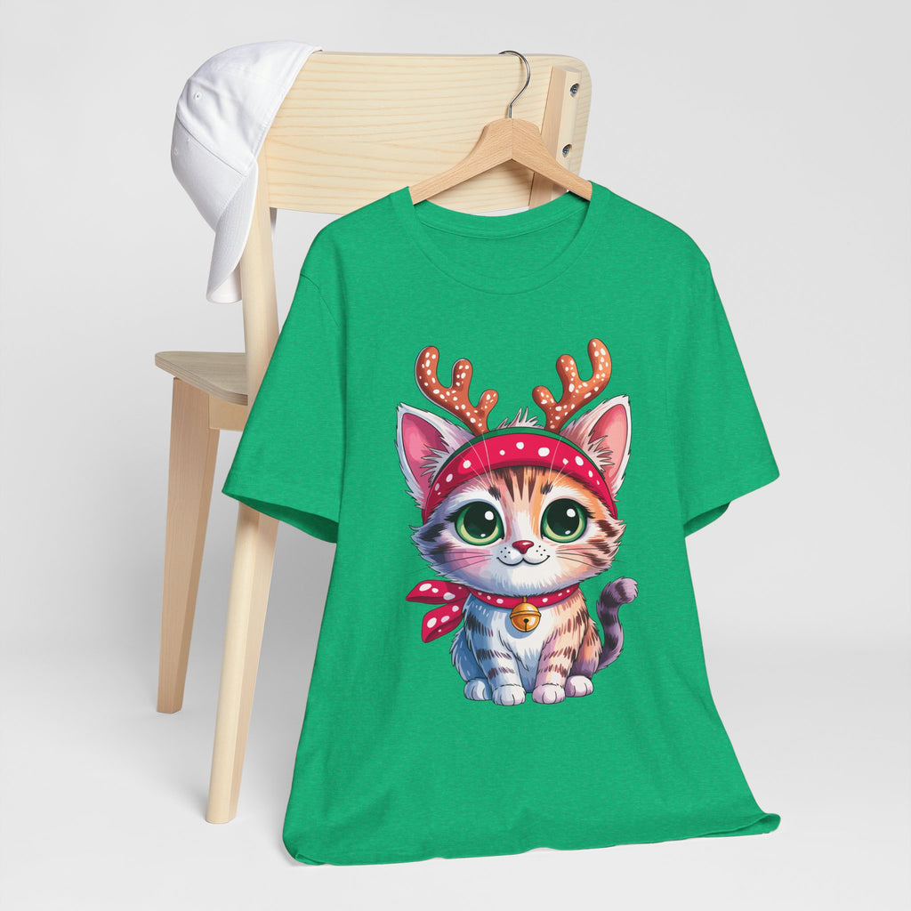 Cute Cat Holiday Tee Shirt, Unisex Cat Lover Gift, Christmas T-Shirt, Animal Graphic Tee, Fun Holiday Apparel