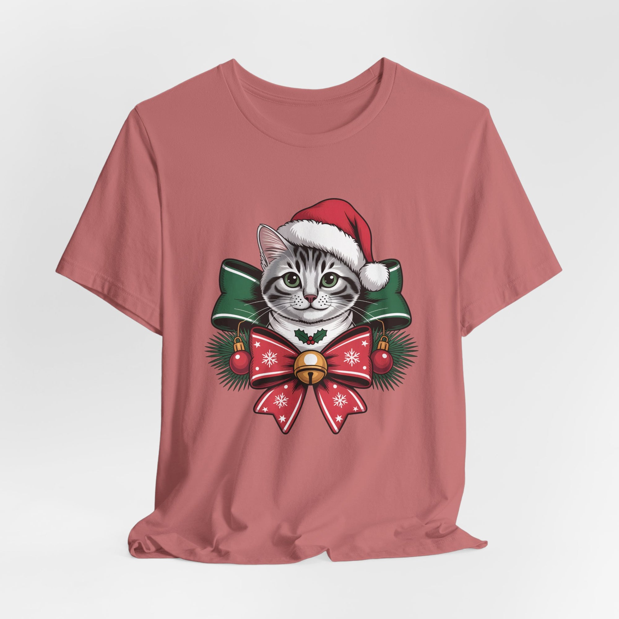Festive Cat Christmas Tee, Cat Lover Gift, Holiday Shirt, Unisex T-Shirt