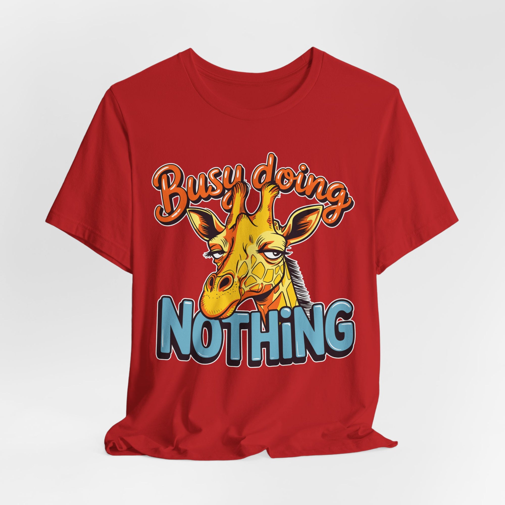 Funny Giraffe Busy Doing Nothing Lazy Animal Cartoon Design Unisex Jersey Short Sleeve Tee