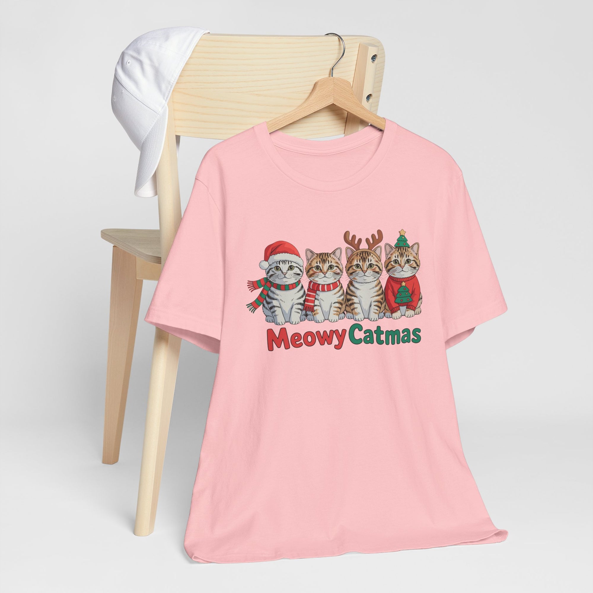 Meowy Catmas Short Sleeve Tee - Festive Cat Christmas T-Shirt