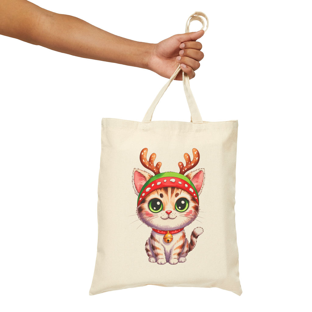 Festive Cat Tote Bag – Cute Christmas Reusable Holiday Canvas