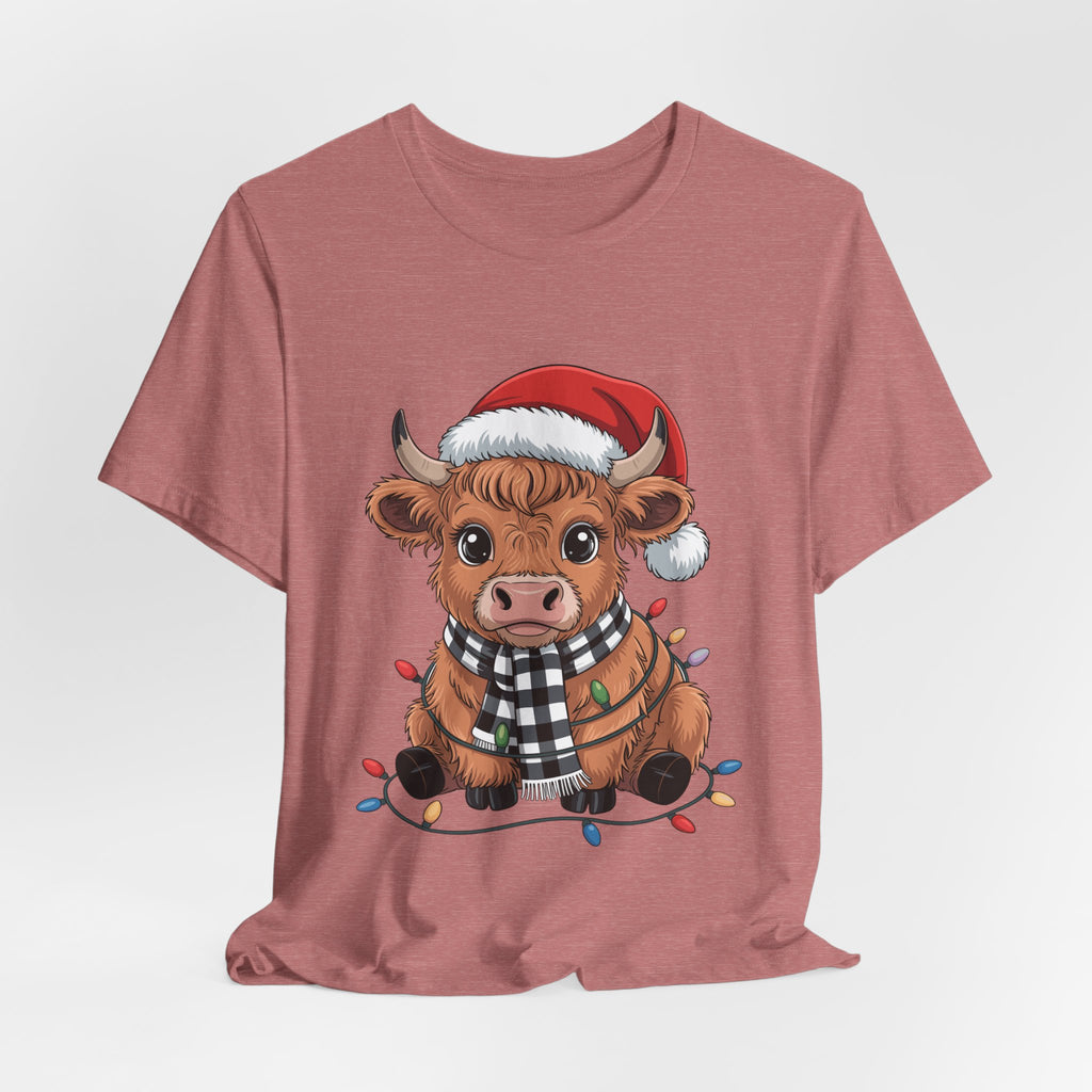 Festive Cow Christmas Tee, Unisex Holiday Shirt, Cute Animal T-Shirt