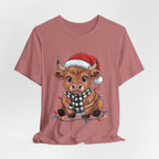 Festive Cow Christmas Tee, Unisex Holiday Shirt, Cute Animal T-Shirt