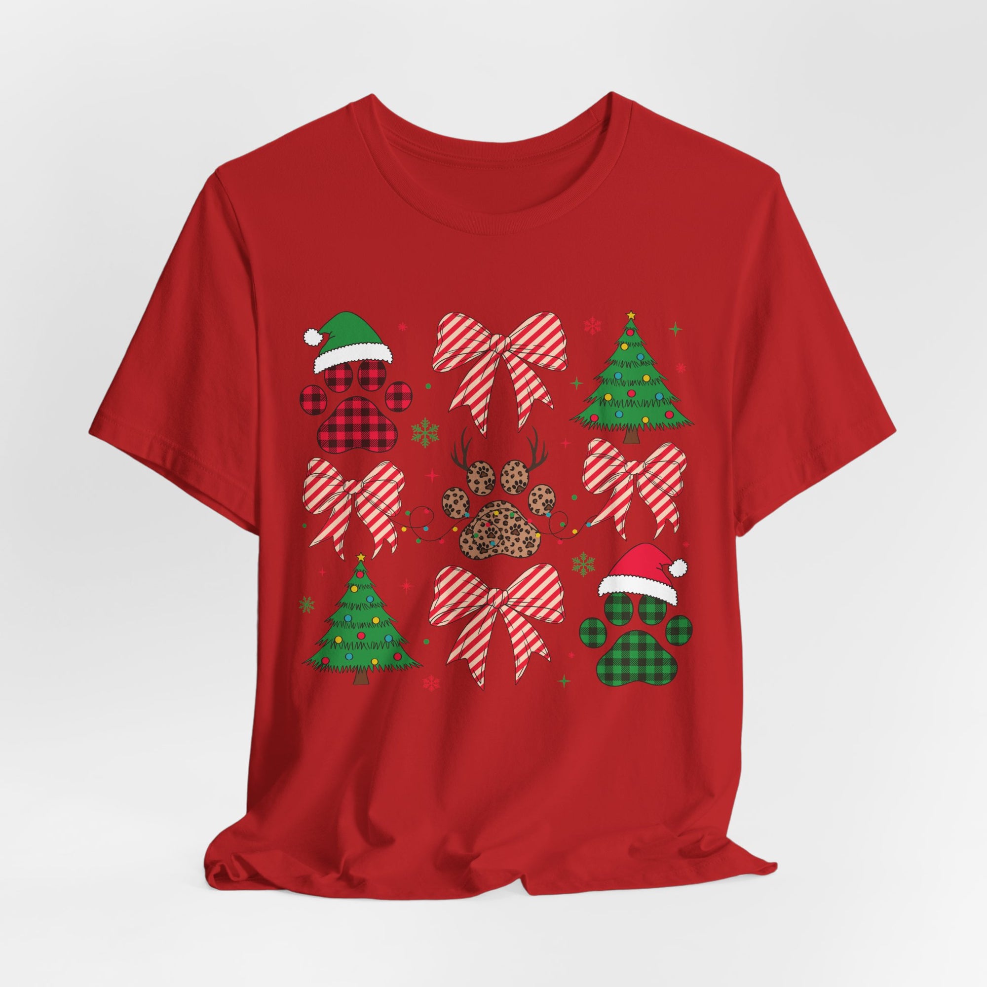 Festive Pet Lover Tee - Christmas Celebration Shirt, Holiday Gift for Dog Owners, Cute Winter Apparel, Paw Print T-Shirt, Unisex