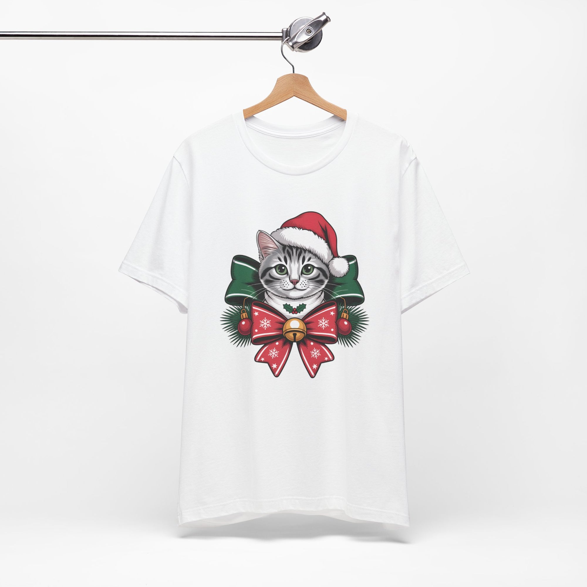 Festive Cat Christmas Tee, Cat Lover Gift, Holiday Shirt, Unisex T-Shirt