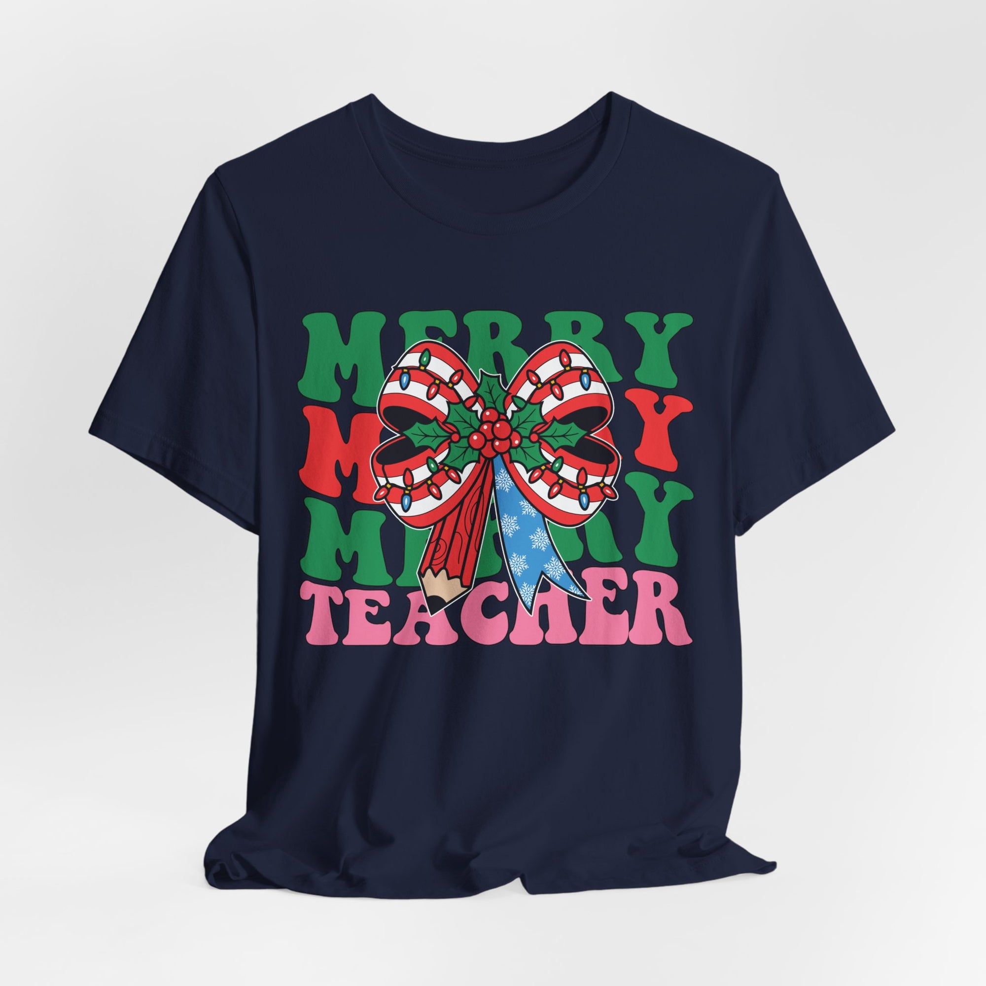 Merry Teacher T-Shirt | Cute Holiday Tee for Educators, Christmas Gift, Teacher Appreciation, Casual Wear, Festive Apparel