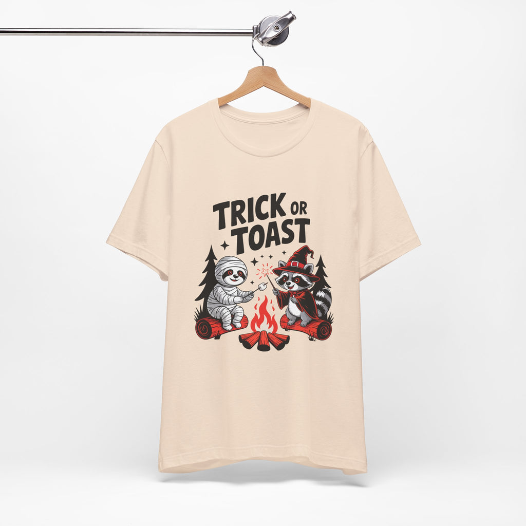 Graphic Tee for Outdoor Lovers - Trick or Toast Sloth & Raccoon, Perfect Fall Gift