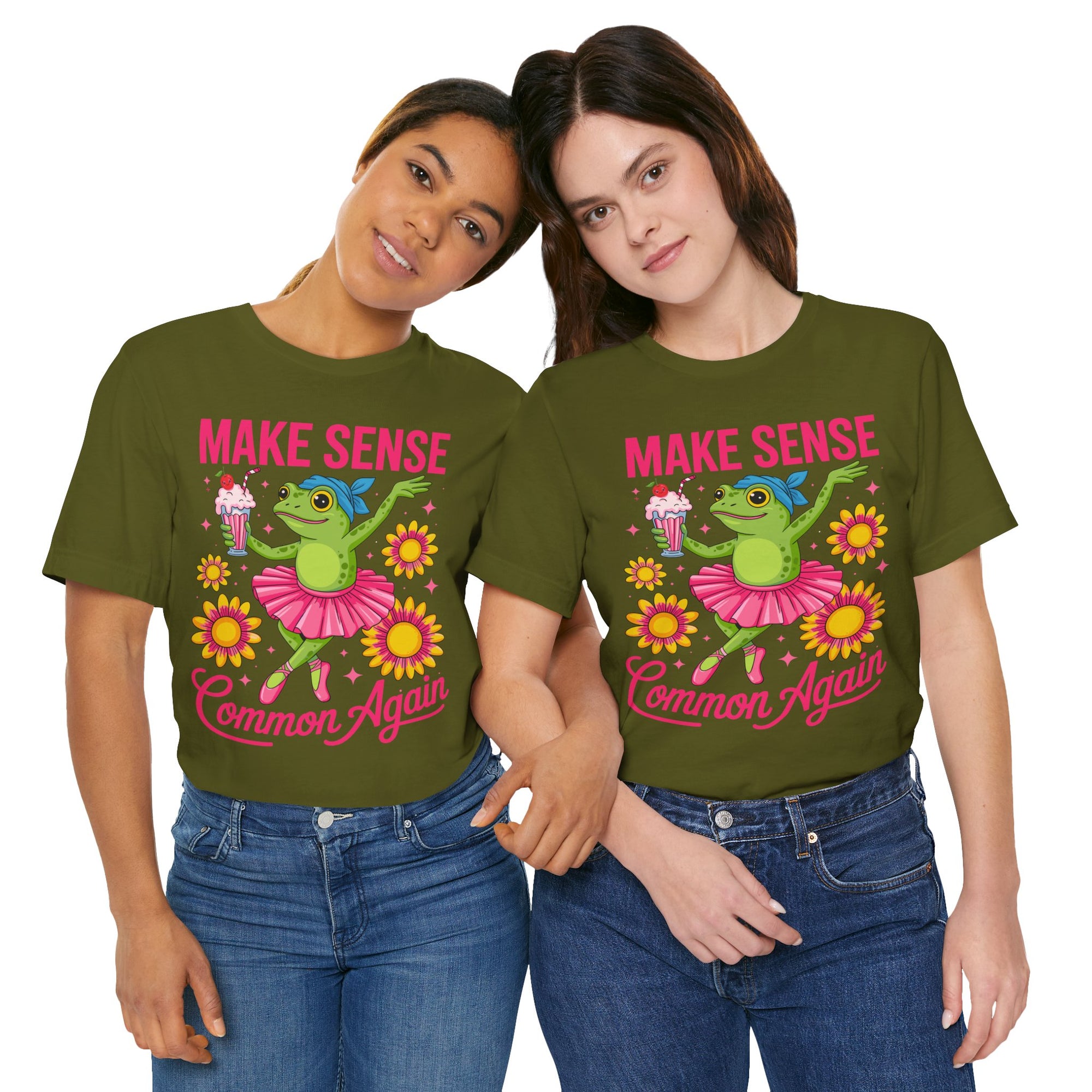 Make Sense Common Again T‑Shirt — Cute Dancing Frog Graphic Tee