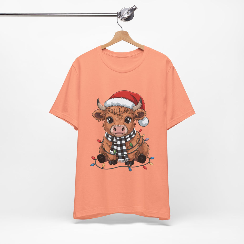 Festive Cow Christmas Tee, Unisex Holiday Shirt, Cute Animal T-Shirt