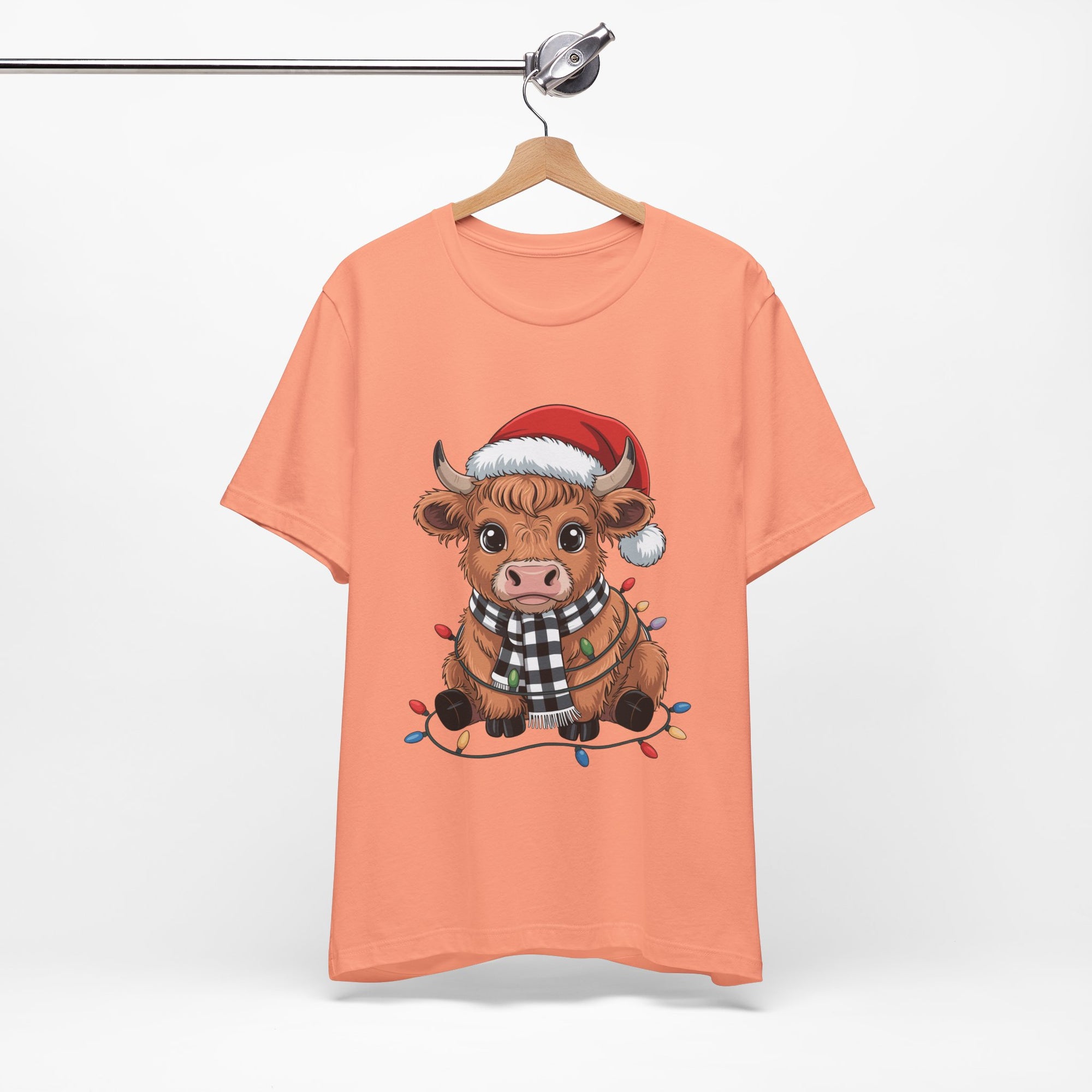 Festive Cow Christmas Tee, Unisex Holiday Shirt, Cute Animal T-Shirt