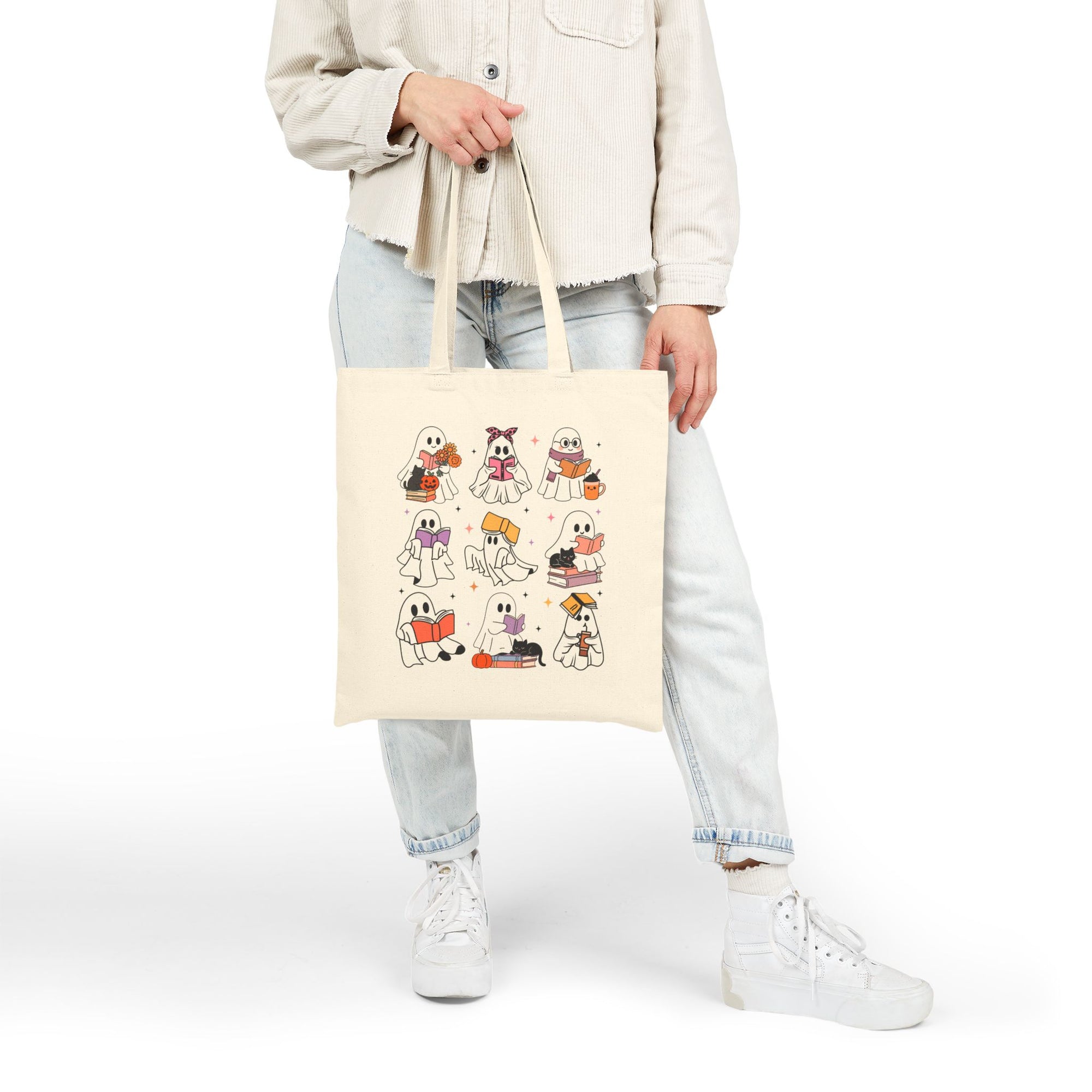 Cotton Canvas Tote Bag - Cute Ghosts Halloween Gift