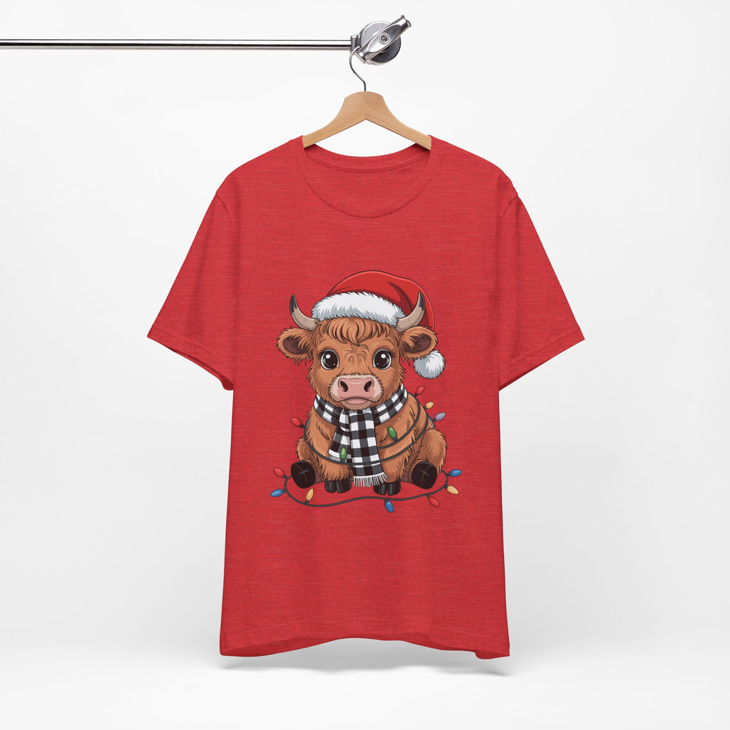 Festive Cow Christmas Tee, Unisex Holiday Shirt, Cute Animal T-Shirt