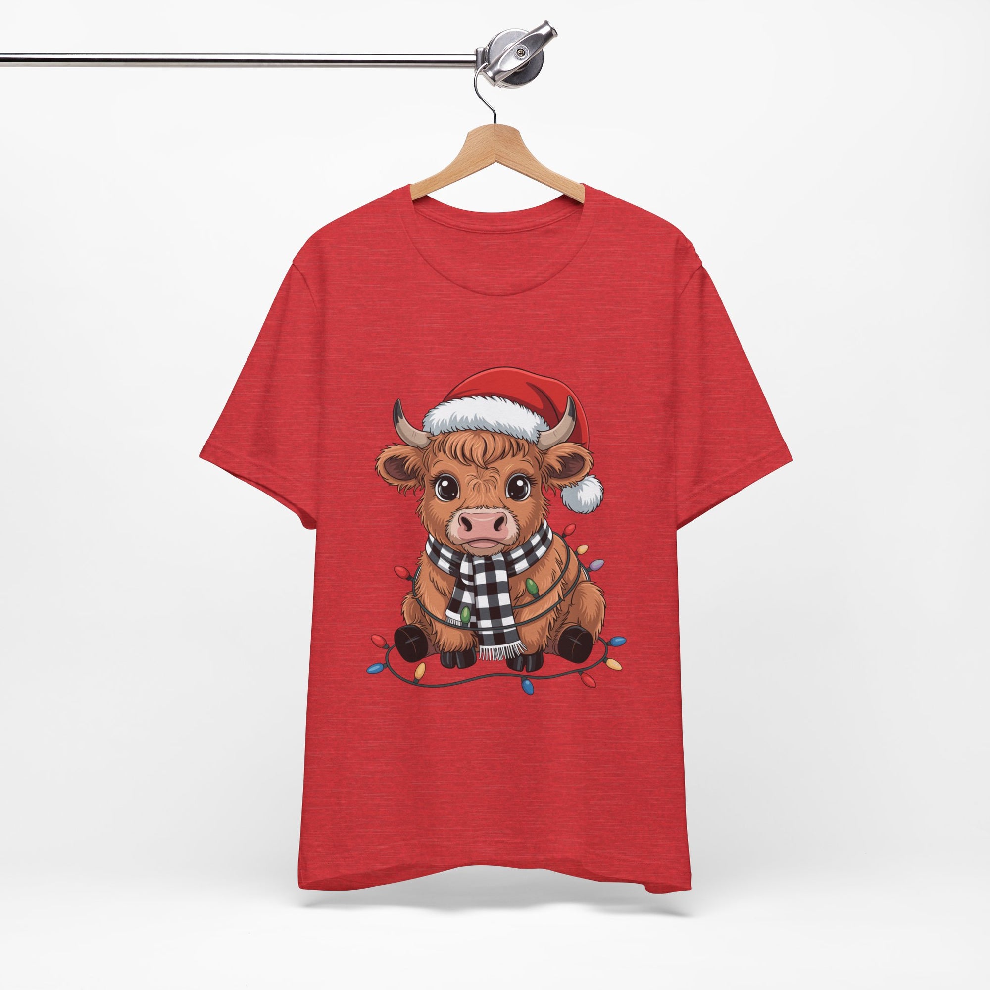 Festive Cow Christmas Tee, Unisex Holiday Shirt, Cute Animal T-Shirt