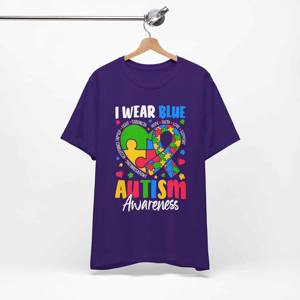 Autism Awareness Unisex Tee | I Wear Blue Puzzle Heart Support Shirt