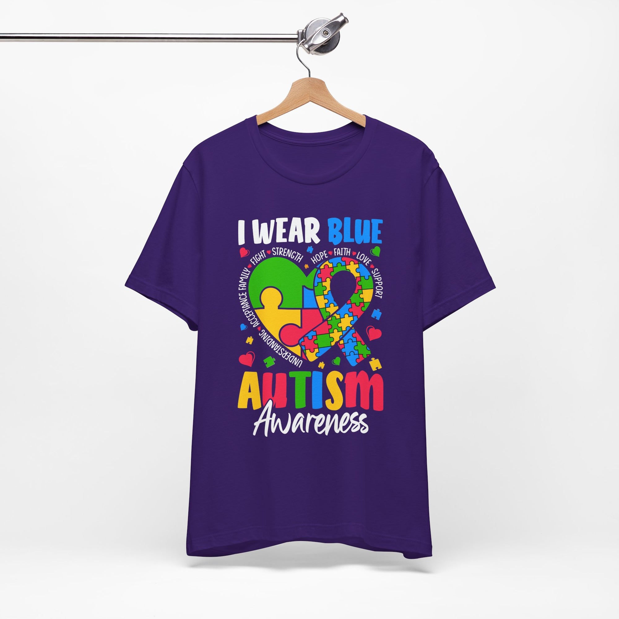 Autism Awareness Unisex Tee | I Wear Blue Puzzle Heart Support Shirt