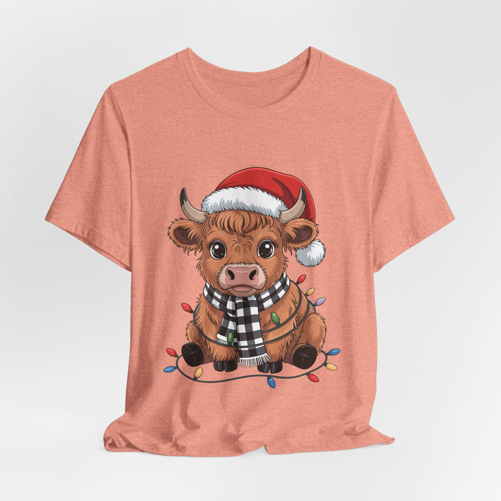 Festive Cow Christmas Tee, Unisex Holiday Shirt, Cute Animal T-Shirt