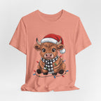 Festive Cow Christmas Tee, Unisex Holiday Shirt, Cute Animal T-Shirt