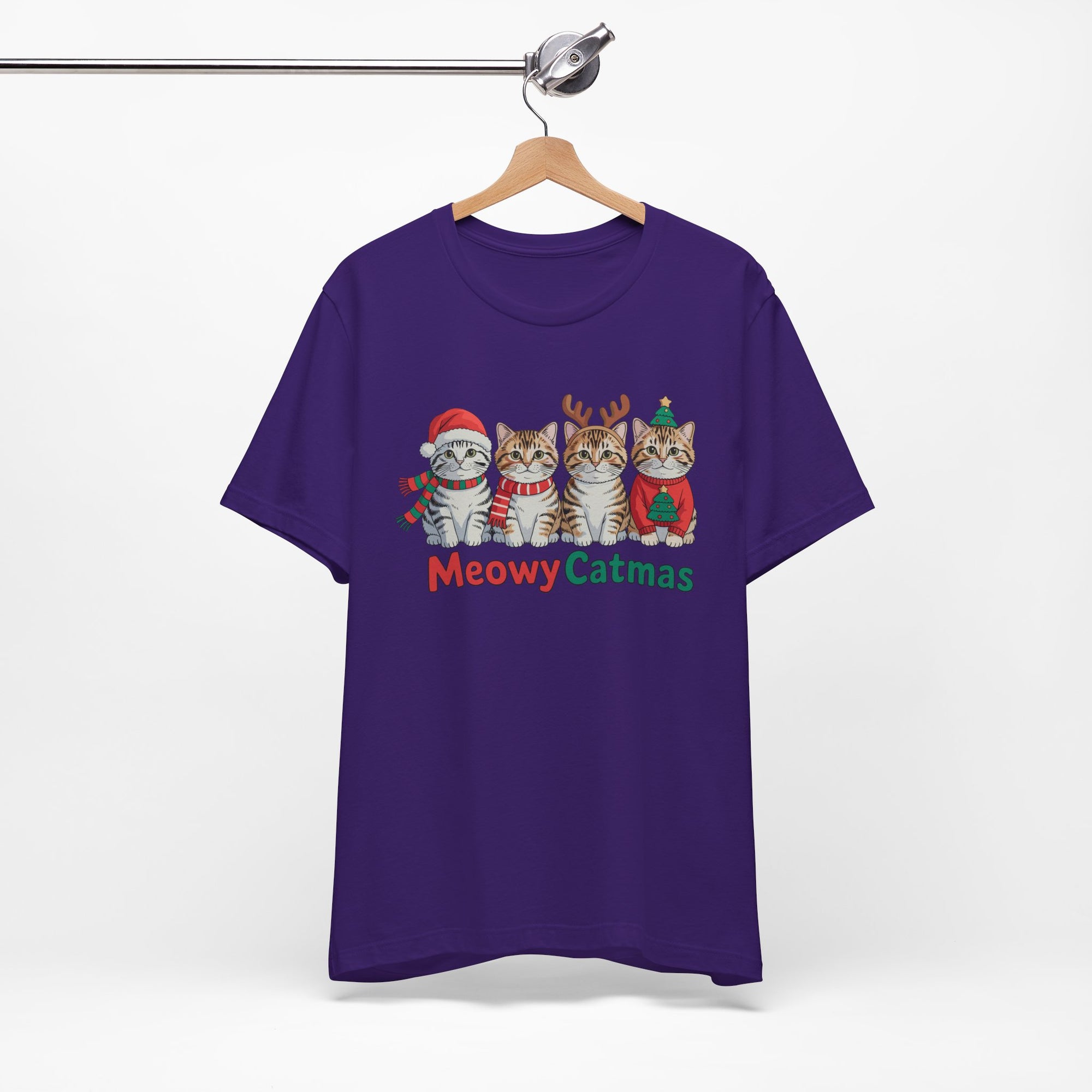 Meowy Catmas Short Sleeve Tee - Festive Cat Christmas T-Shirt