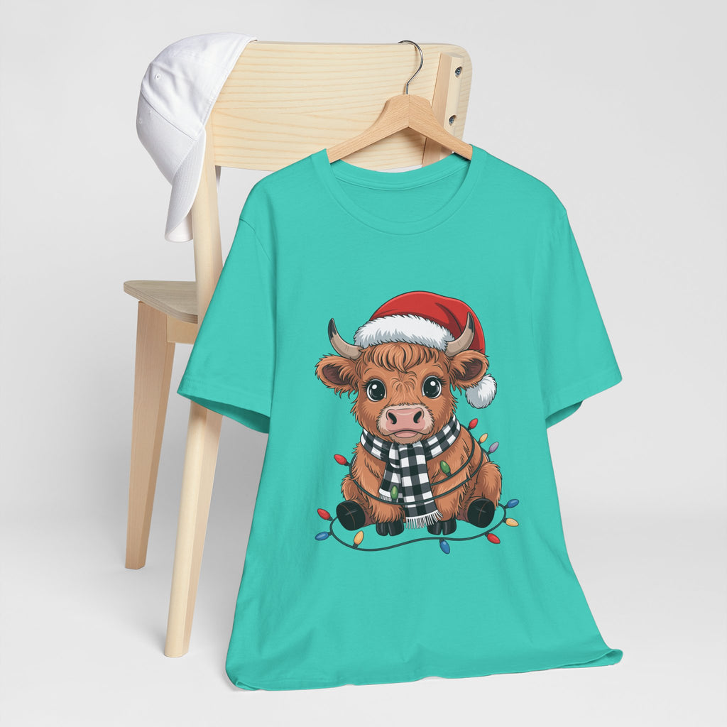 Festive Cow Christmas Tee, Unisex Holiday Shirt, Cute Animal T-Shirt