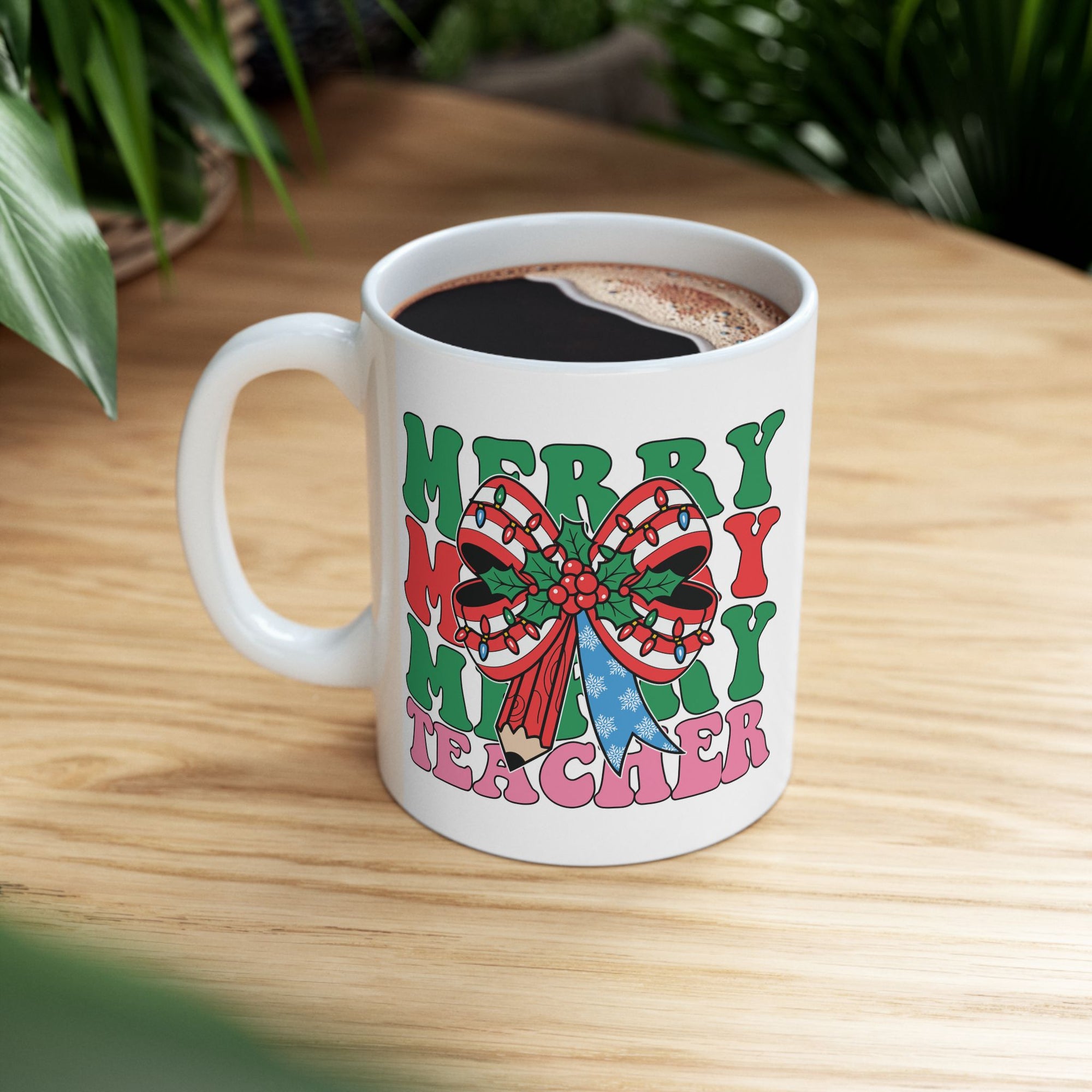 Merry Christmas Teacher Mug – Festive Holiday Coffee Cup Gift