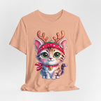 Cute Cat Holiday Tee Shirt, Unisex Cat Lover Gift, Christmas T-Shirt, Animal Graphic Tee, Fun Holiday Apparel