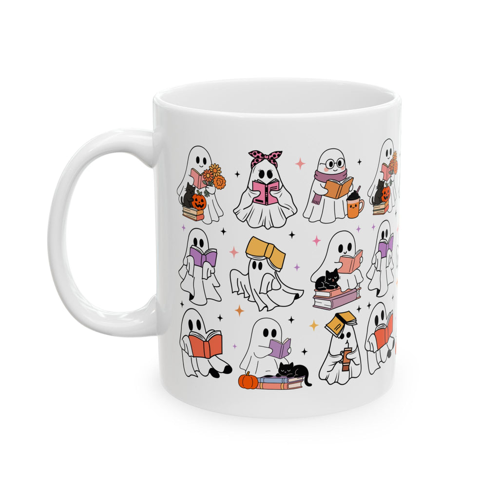 Adorable Ghost-Themed Ceramic Mug for Book Lovers | Halloween Gift, Cozy Home Decor, Cute Coffee Cup, Cat Lover Gift, Reading Mug