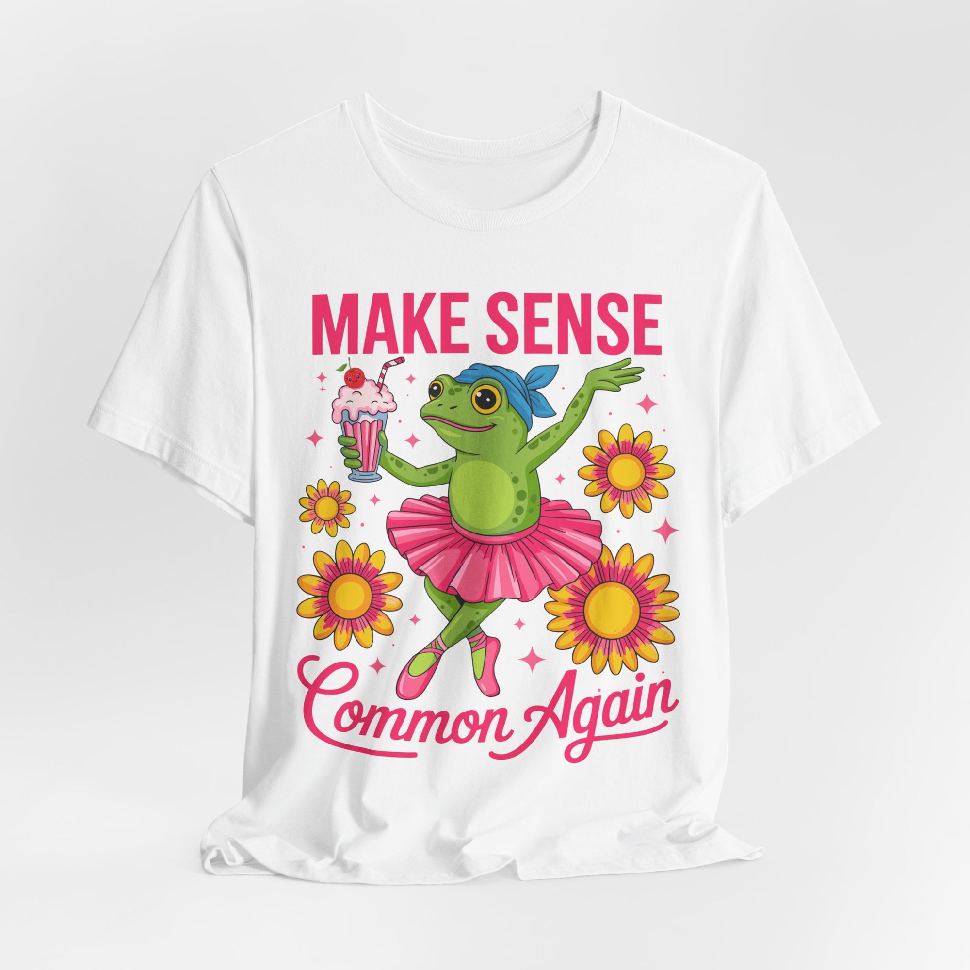 Make Sense Common Again T‑Shirt — Cute Dancing Frog Graphic Tee