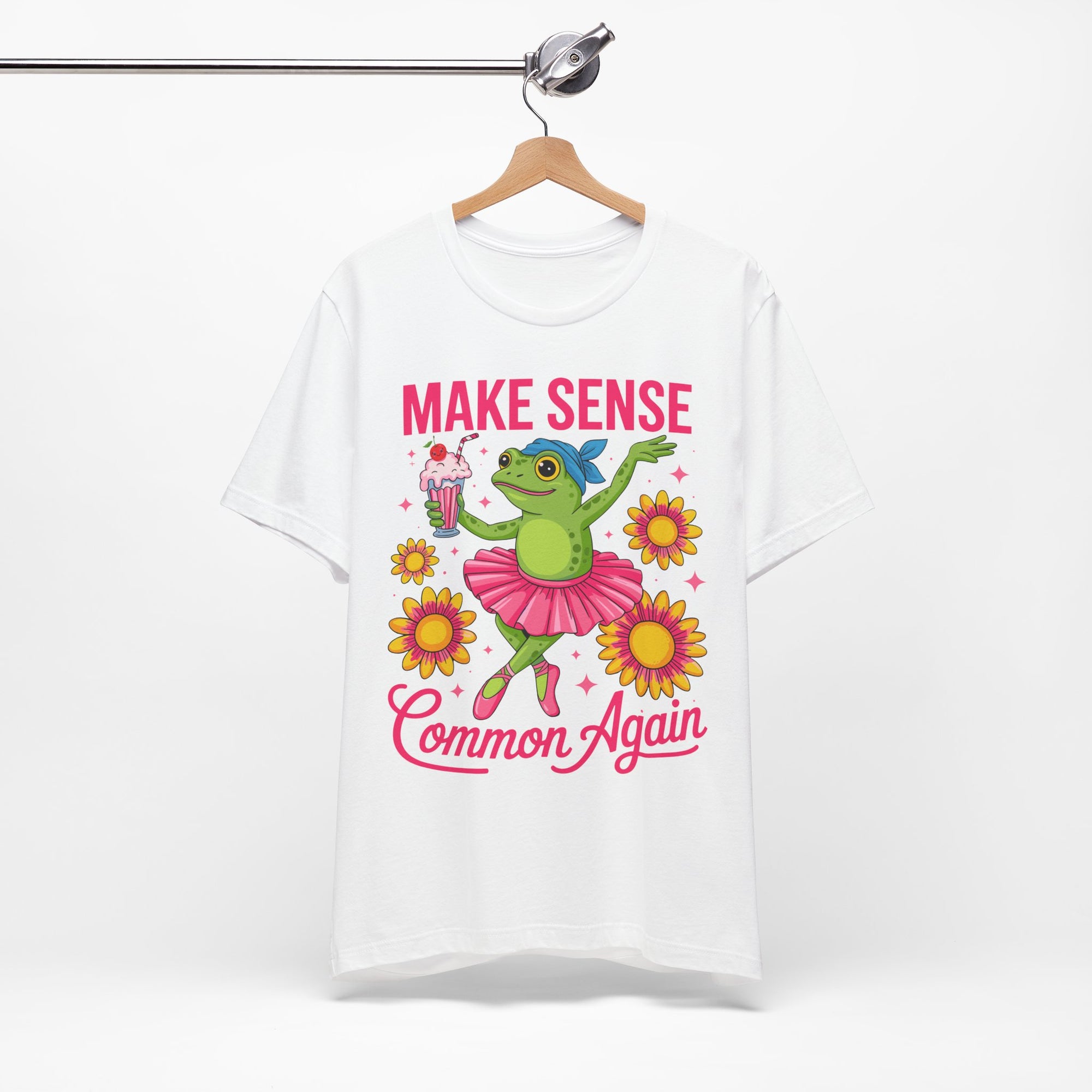 Make Sense Common Again T‑Shirt — Cute Dancing Frog Graphic Tee