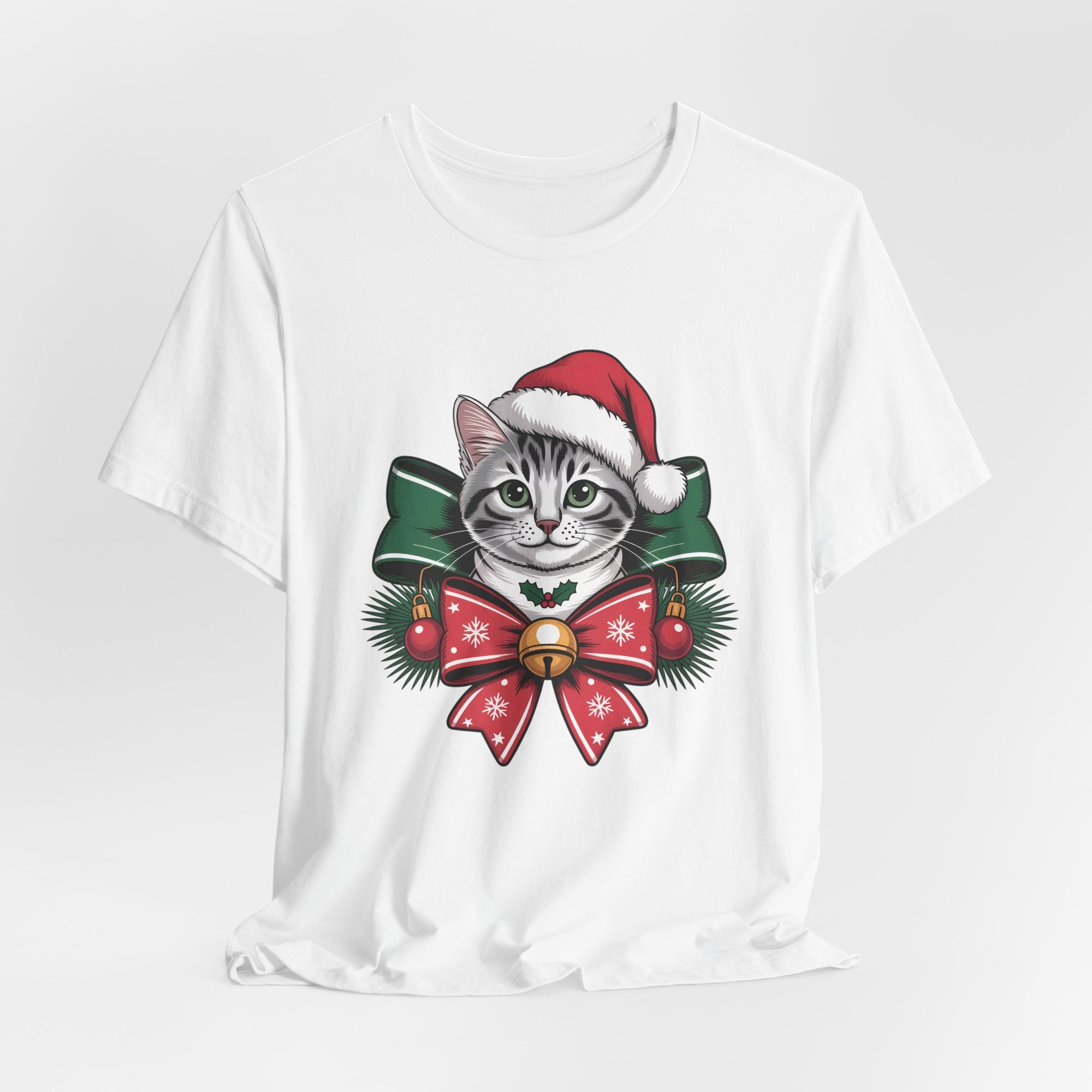 Festive Cat Christmas Tee, Cat Lover Gift, Holiday Shirt, Unisex T-Shirt