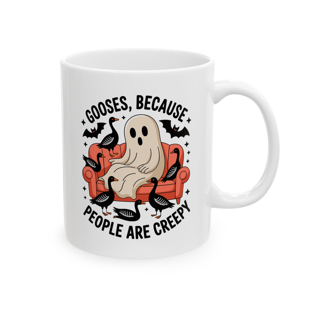 Funny Ghost with Geese Mug – Spooky Cute Halloween Coffee Cup