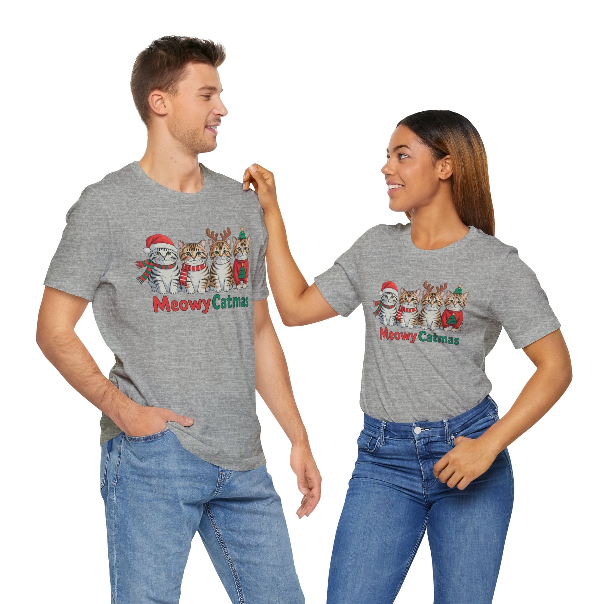 Meowy Catmas Short Sleeve Tee - Festive Cat Christmas T-Shirt