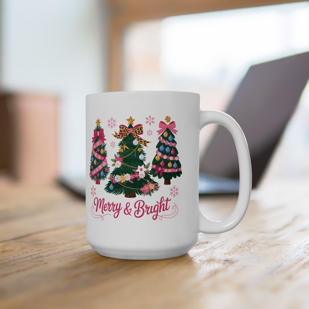 Festive Christmas Mug, Holiday Gift, Merry & Bright Coffee Cup, Seasonal Home Decor, Perfect for Hot Beverages