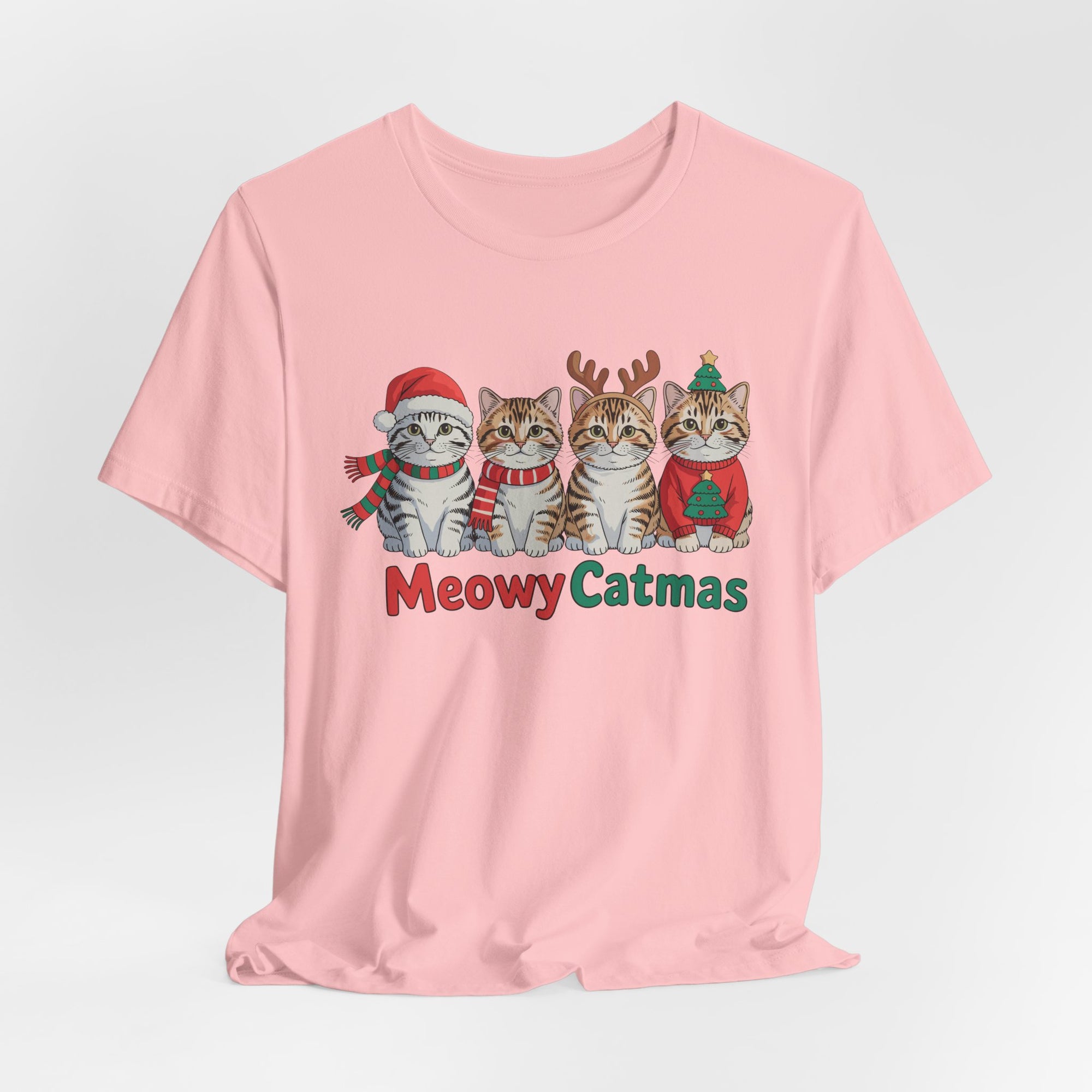 Meowy Catmas Short Sleeve Tee - Festive Cat Christmas T-Shirt