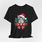 Festive Cat Christmas Tee, Cat Lover Gift, Holiday Shirt, Unisex T-Shirt