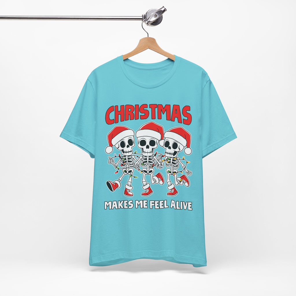 Skeleton Christmas Tee, Holiday Shirt, Unisex Christmas T-Shirt, Fun Winter Apparel, Party Outfit.