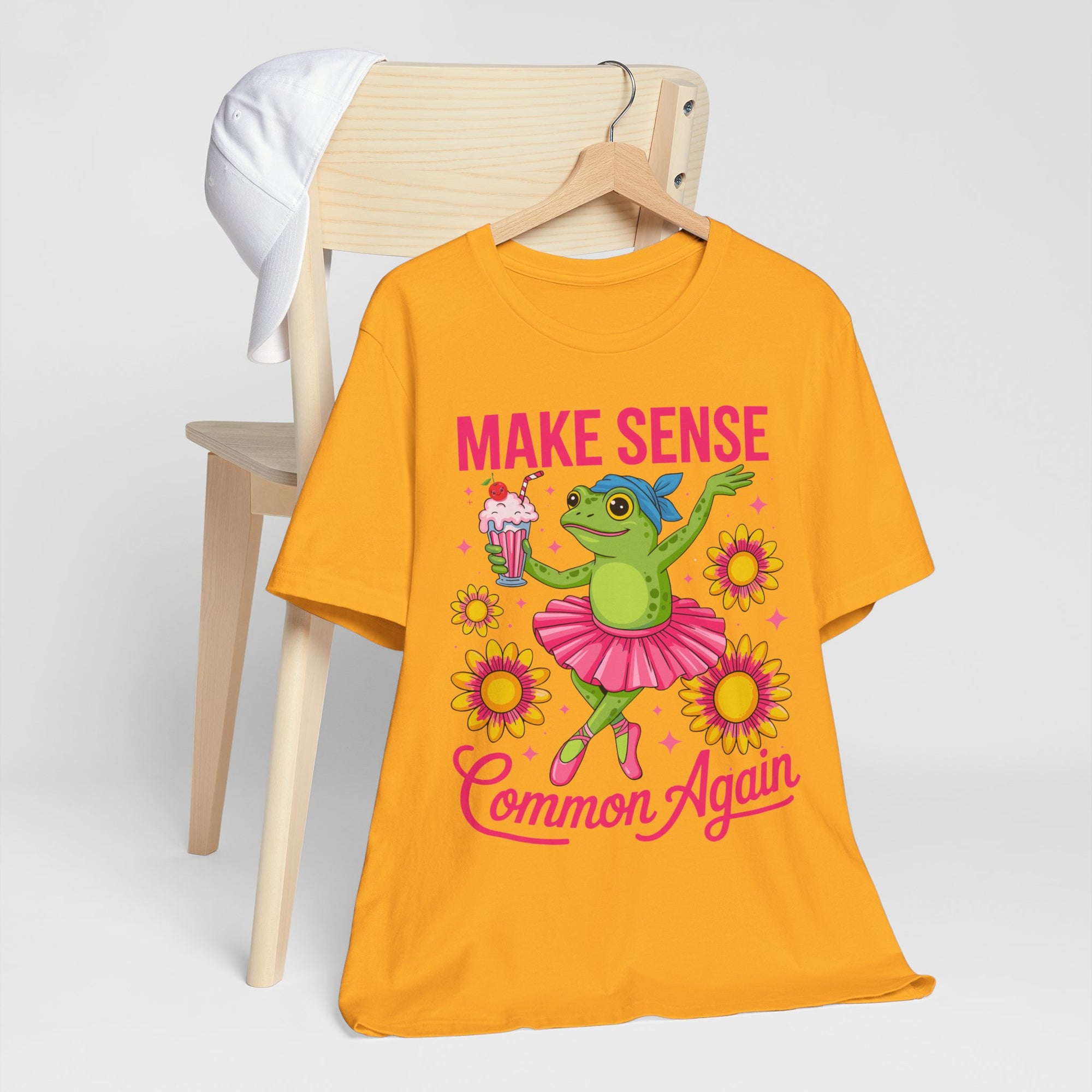 Make Sense Common Again T‑Shirt — Cute Dancing Frog Graphic Tee
