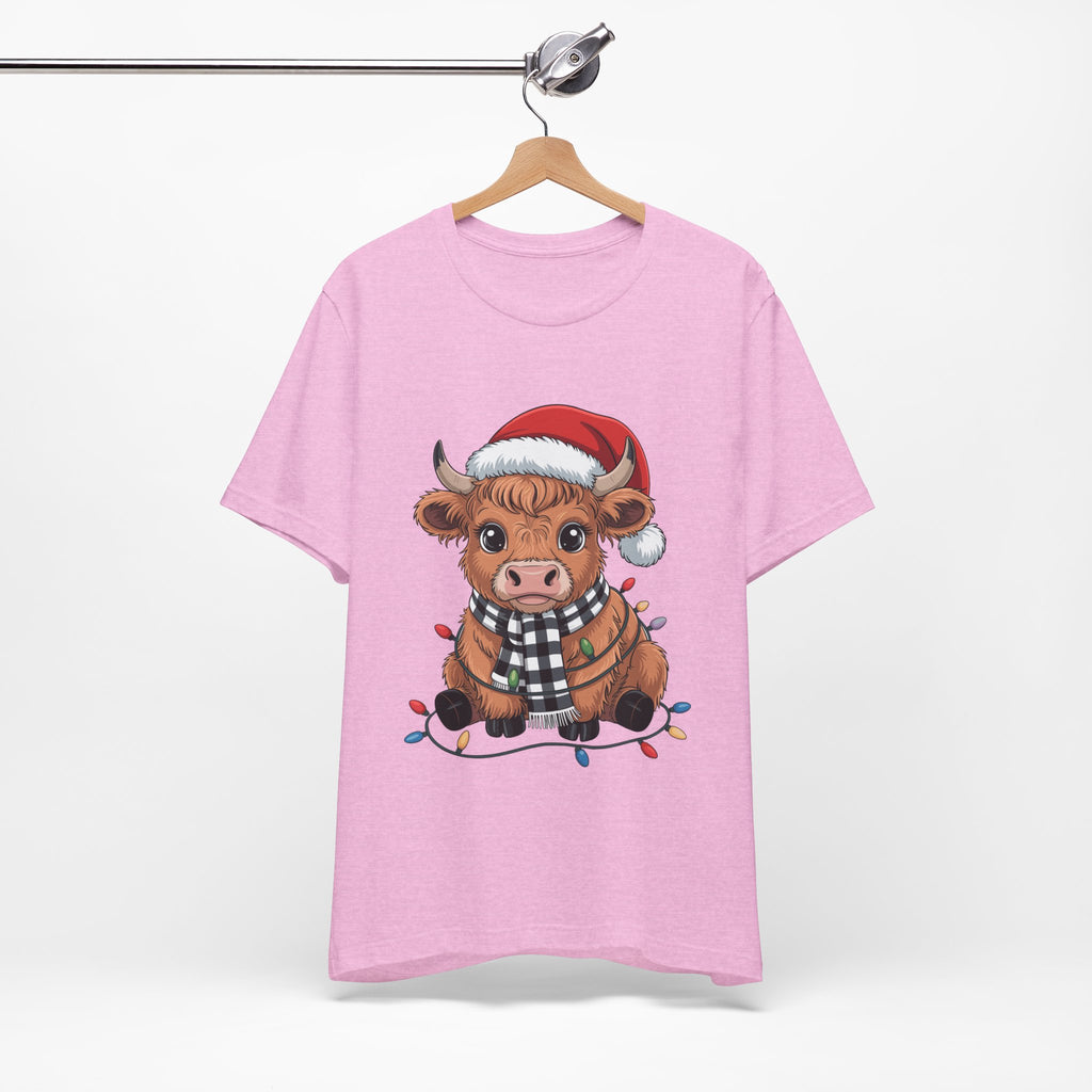 Festive Cow Christmas Tee, Unisex Holiday Shirt, Cute Animal T-Shirt