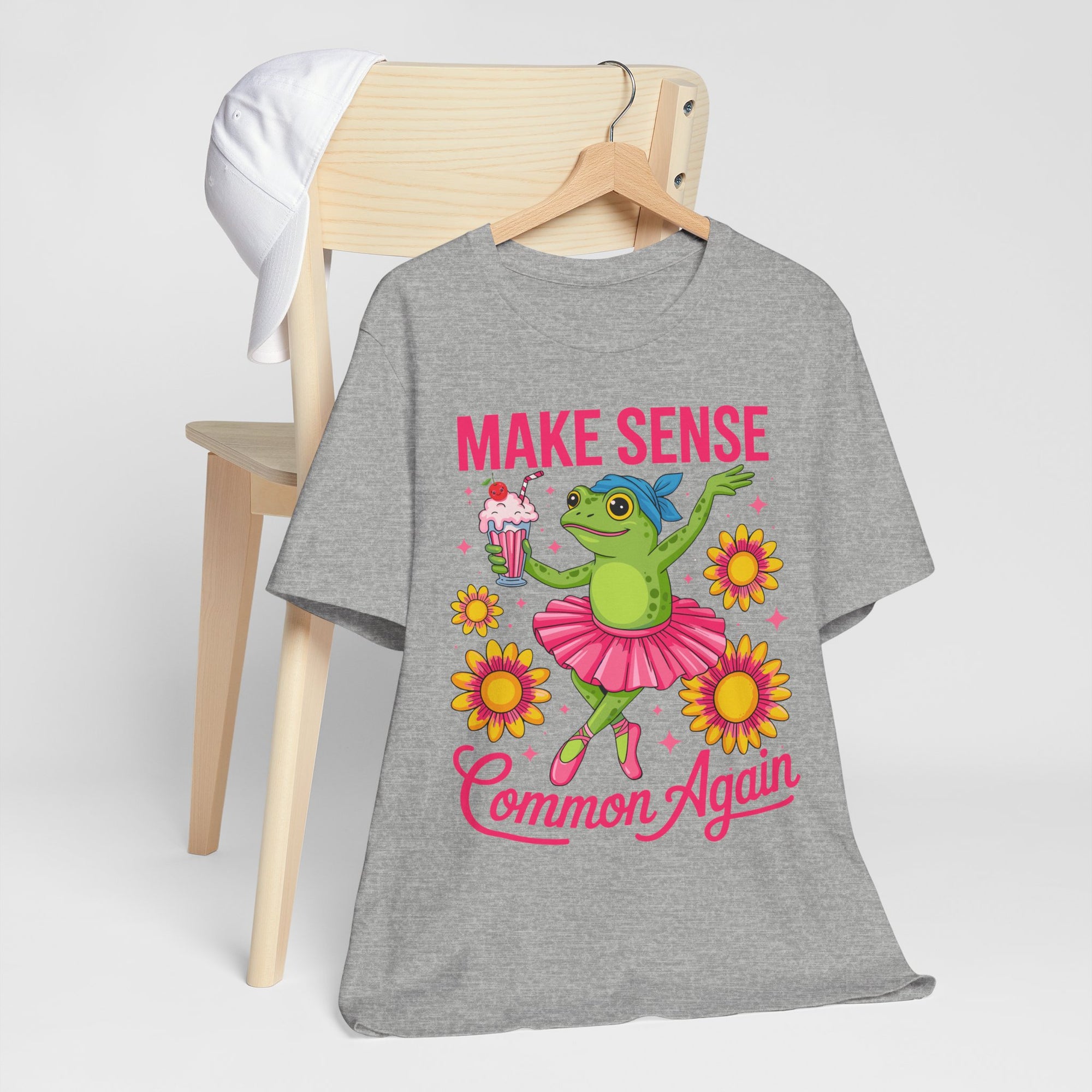 Make Sense Common Again T‑Shirt — Cute Dancing Frog Graphic Tee