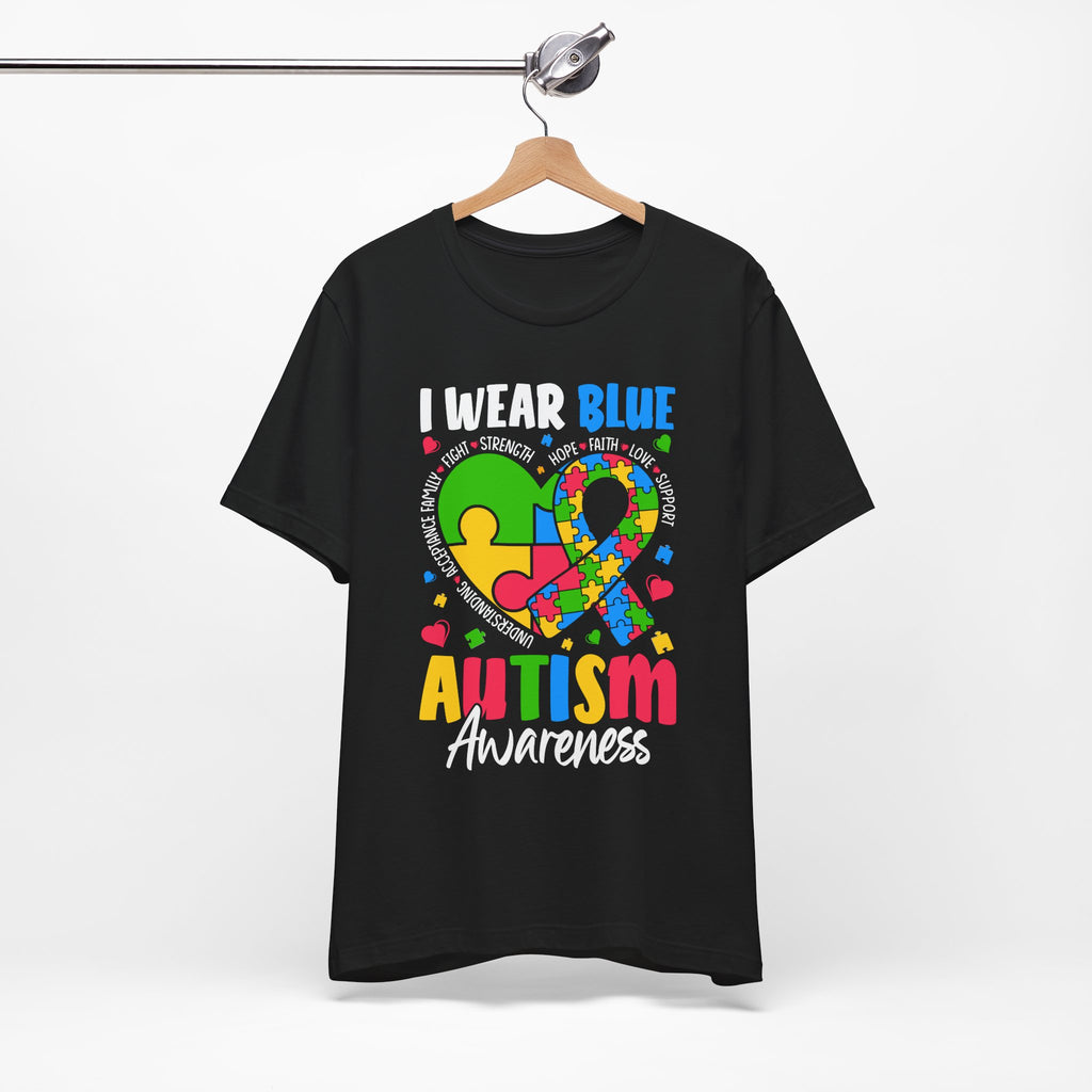 Autism Awareness Unisex Tee | I Wear Blue Puzzle Heart Support Shirt