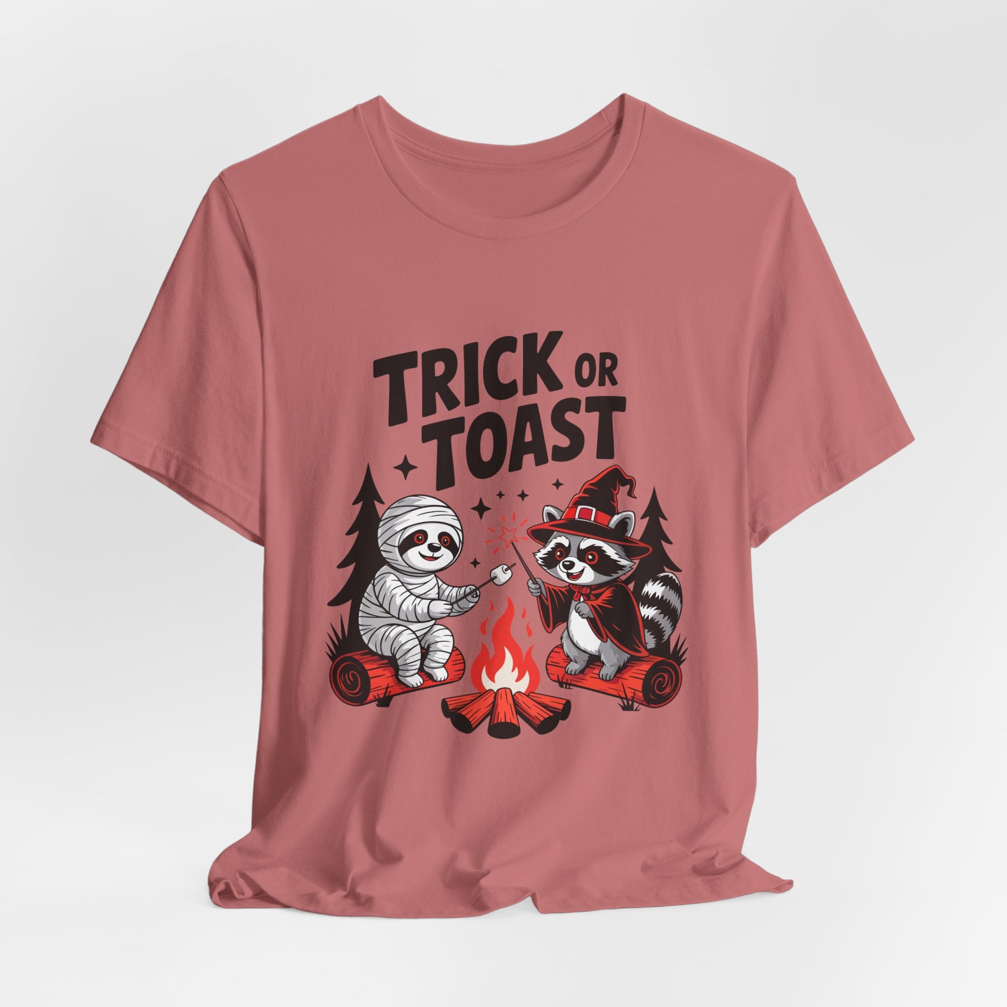 Graphic Tee for Outdoor Lovers - Trick or Toast Sloth & Raccoon, Perfect Fall Gift