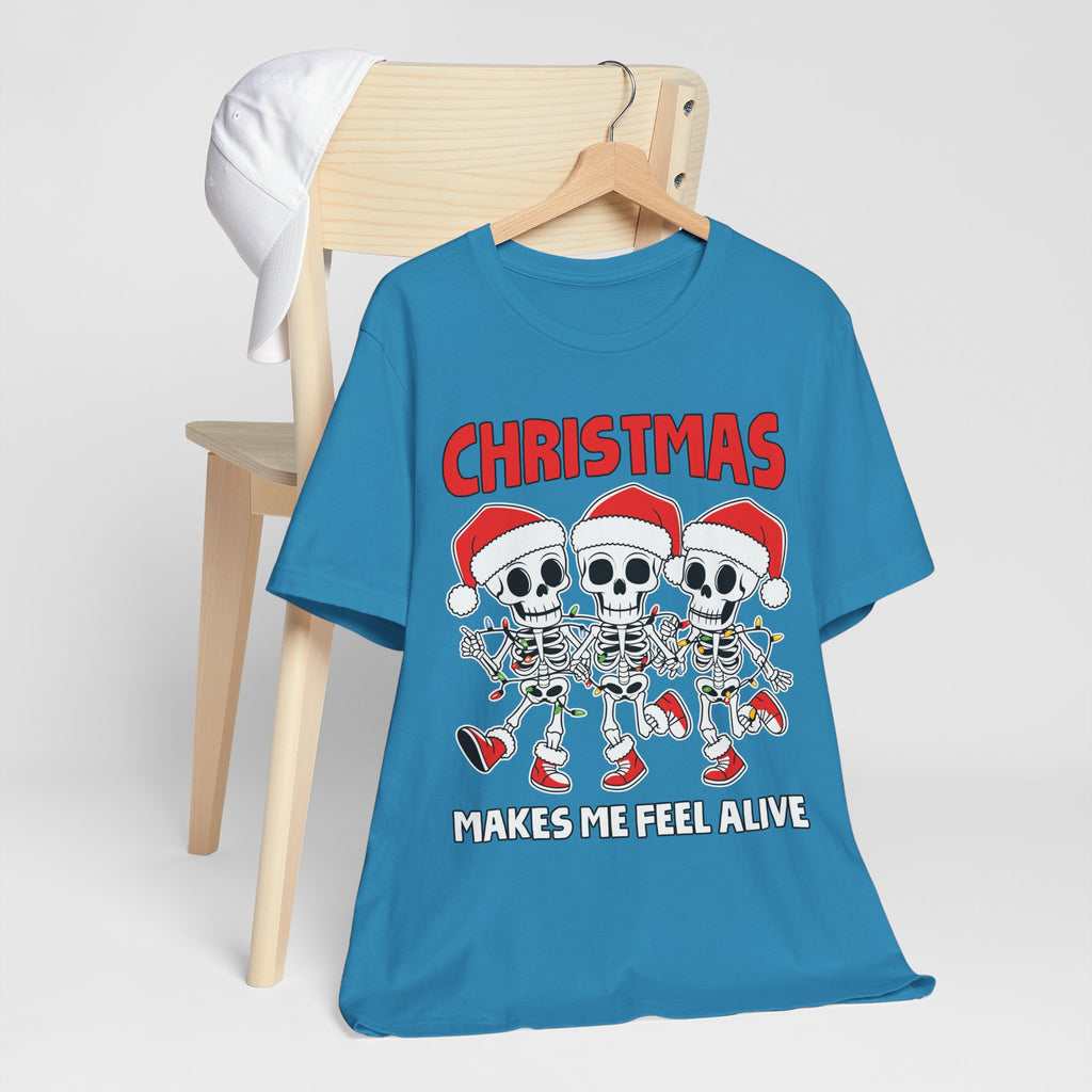 Skeleton Christmas Tee, Holiday Shirt, Unisex Christmas T-Shirt, Fun Winter Apparel, Party Outfit.