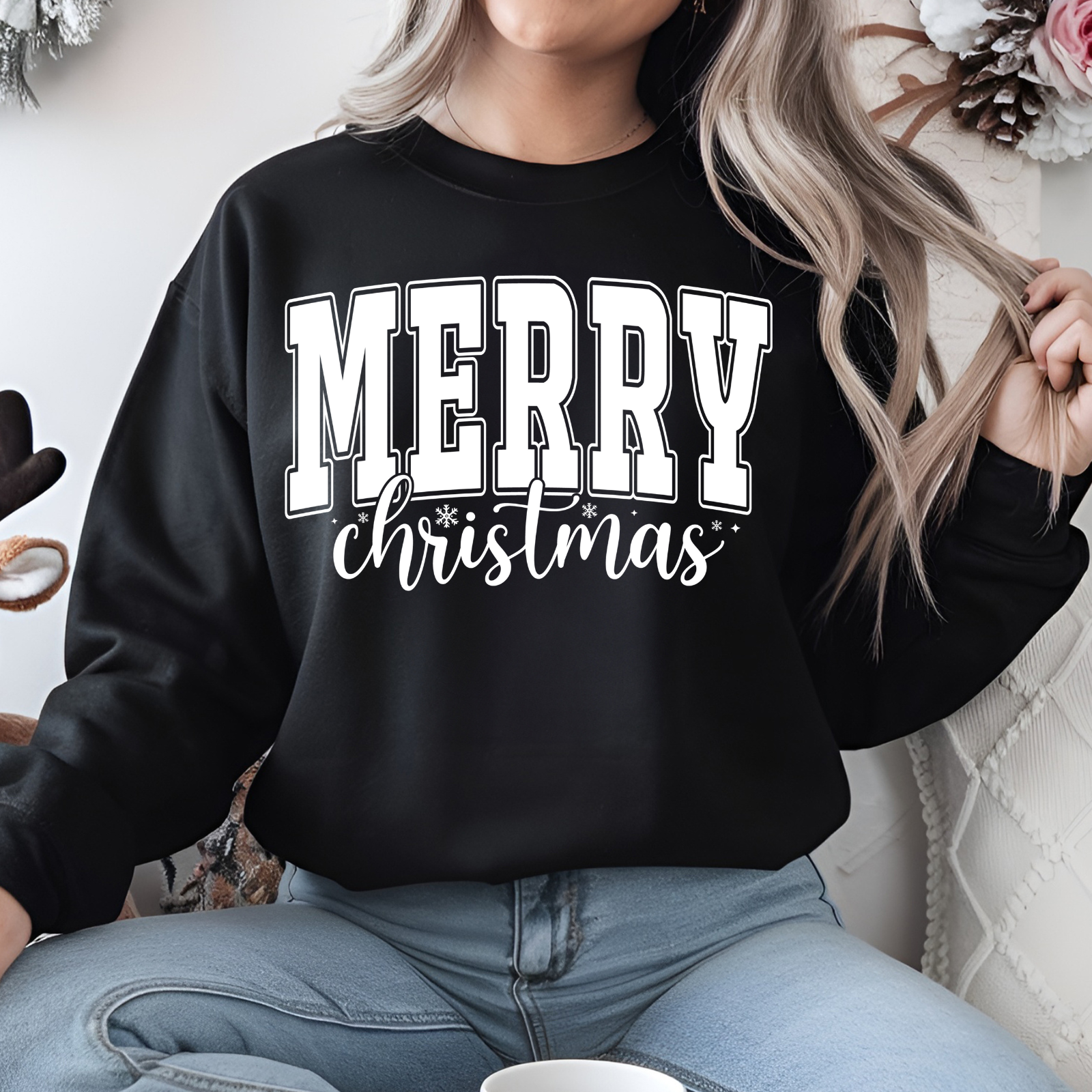 Merry Christmas Crewneck Sweatshirt, Cozy Holiday Gift